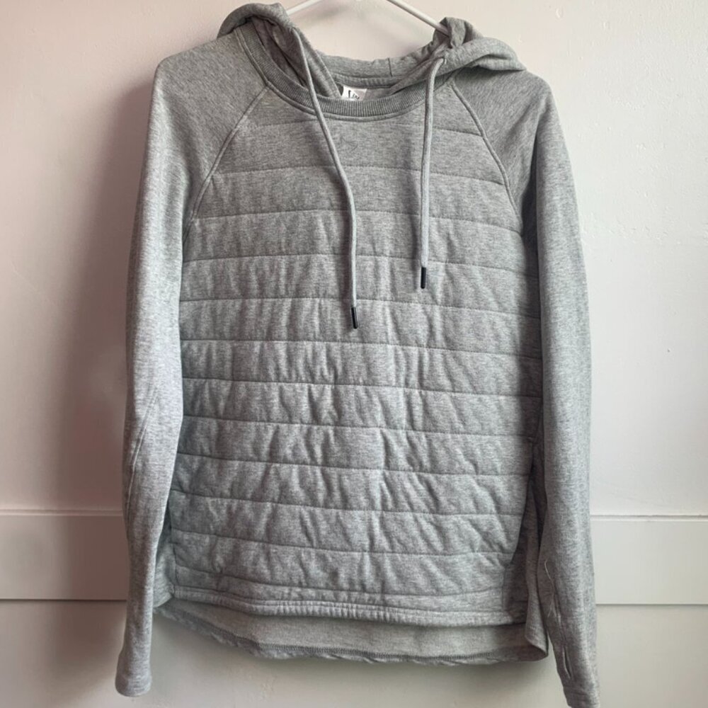 Zyia Gray Quilted Combo Pocket Hoodie Sweatshirt - Picture 2 of 7